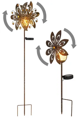 Produktbild von 2er Set LED Solarleuchte, Glaskugel, Windrad, Rostfarbe