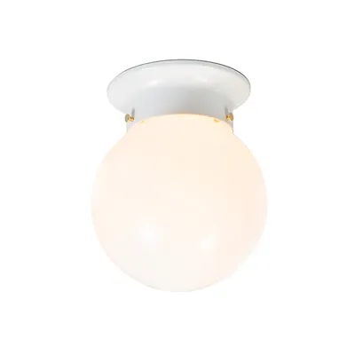 Produktbild von QAZQA - Retro Retro-Deckenleuchte I Deckenlampe I Lampe I Leuchte weißes Opalglas - Scoop I Wohnzimmer I Schlafzimmer - Rund I Kugel I Kugelförmig - LED geeignet E27
