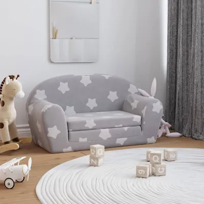 Immagine prodotto di Maison Exclusive - Divano letto per bambini, 2 posti, grigio chiaro con stelle, in morbido peluche