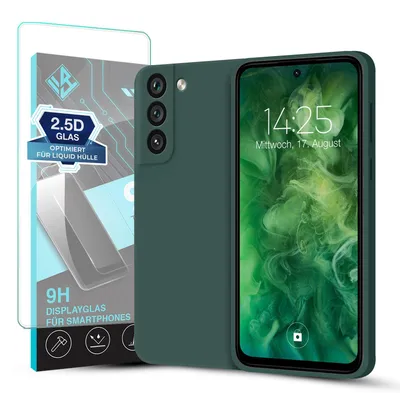 Produktbild von Hülle für Samsung Galaxy S22 mit 9H Displayglas Displayschutz Case Cover Bumper Smartphone Softgrip Schutzhülle Farbe: Grün