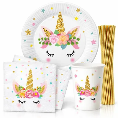 Produktbild von Einhorn Partyset Geburtstag Deko Kindergeburtstag Einweggeschirr