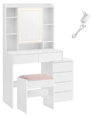 Produktbild von Schminktisch-Set mit Hocker – Schminktisch – Spanplatte – Wolkenweiß – 40 x 97,5 x 145 cm