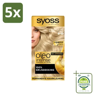 Immagine prodotto di 5 confezioni di tinta per capelli Syoss Oleo Intense 9-10, biondo intenso, senza ammoniaca, confezione grande, 5 pezzi