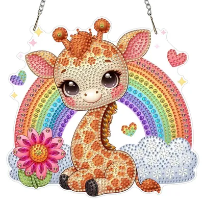Obrázok produktu pre Náhrdelník s motívom "Diamantová maľba: Dúhový žirafa, obojstranný, 20x20 cm"