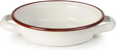 Image de Casserole en émail blanc et rouge 18cm