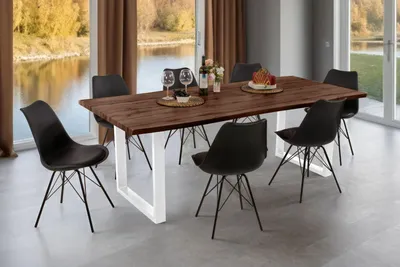 Produktbild von Esstisch Baumkante Holz-Optik Nussbaum 220 x 100 U-Gestell weiß JOSY