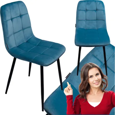 Zdjęcie produktu dla Krzesło Tapicerowane Welurowe Do Salonu Jadalni Velvet Loft Niebieski