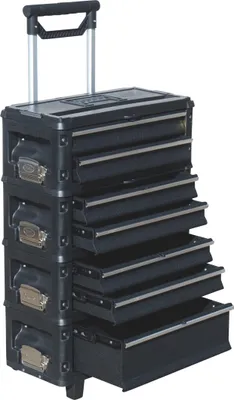 Produktbild von ALEOS. Metall Werkzeugtrolley Werkstattwagen XXL Type: B5-B BLACK EDITION schwarz mit Schubladenverriegelung und Schloss