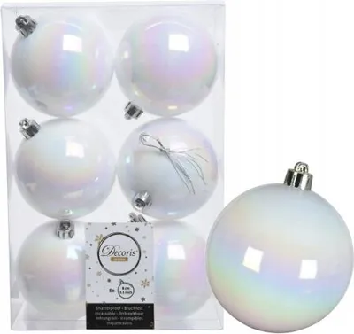 Produktbild von 6er Set Weiße Unzerbrechliche Weihnachtskugeln 8cm - Glanz Christbaum Deko Kunststoff