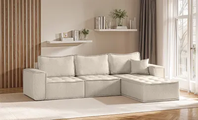 Produktbild von Ecksofa Modulsofa 3-teilig SANDE Stoff Alpine Beige Ottomane Rechts