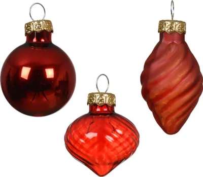 Zdjęcie produktu dla Decoris bombki świąteczne mini Ø3cm szkło czerwone 9 szt.
