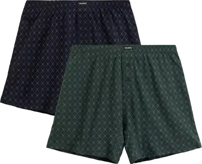 Produktbild von Atlantic Herren Boxershorts Set - Bequeme Baumwolle, Atmungsaktiv, 2er Pack mit Print, Farben: Dunkelblau & Dunkelgrün, Lockerer Schnitt, Herbst/Winter 2025 Kollektion, Ideal für den täglichen Komfort S
