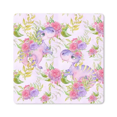 Produktbild von MuchoWow® Mauspad Mousepad Kinderzimmer - Lila - Dinosaurier - Mädchen - Kinder - Rosa 20x20 cm - Mousepads - Maus Mat - Pad - Mausunterlage - Desk Mat - Bureauartikeln