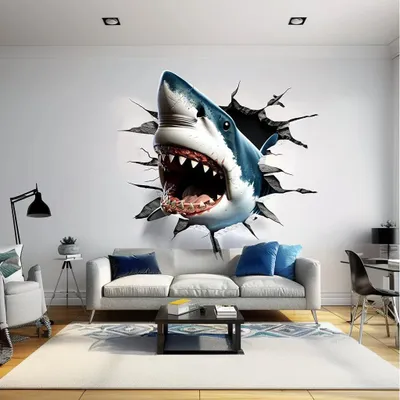 realistischer Weißer Hai mit 3D-Effekt – Decords Wandtattoo, Produktansicht 1