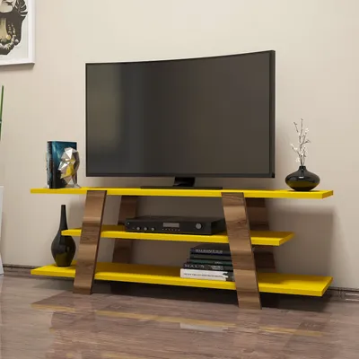 Produktbild von Skye Decor, Flower - Walnut, Yellow, Fernsehtisch, Nussbaum, 100 % MELAMINBESCHICHTETE SPANPLATTEN, 120 x 33,6 x 42 cm
