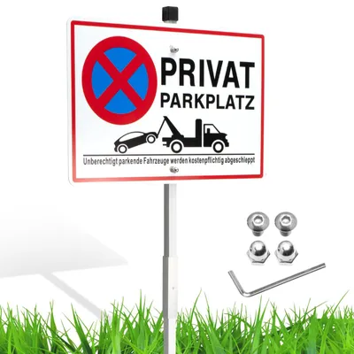 Produktbild von Luxoraiova Privatparkplatz Schild mit Pfosten Alu 300x200 mm, Parkverbotsschild Privat mit Löchern, Schild Privatgrundstück Parken Verboten, UV-beständig, wasserfest – Größe 30*20CM Privatparkplatz Sc