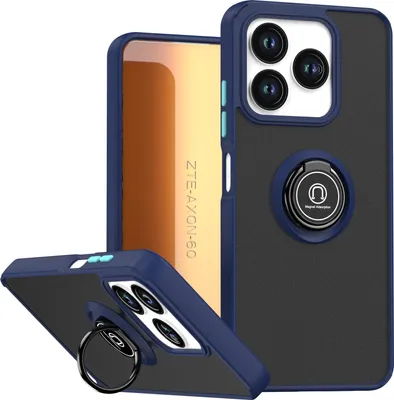 Produktbild von Hülle für ZTE Axon 60 Matte Transluzent TPU Stoßfest Schutzhülle mit Ring Halter Ständer Blau