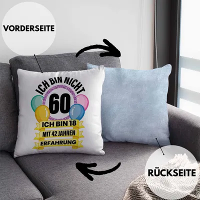 Produktbild von trendation Kissen Blau 40x40 cm mit Füllung, lustig & dekorativ, als Dekokissen für Couch & Bett, Geschenk zum 60. Geburtstag, aus Polyester & Oxford-Baumwolle