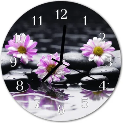 Produktbild von Glasuhr Wanduhr Küchenuhr Echt-Glas 30fi cm Blumen violett