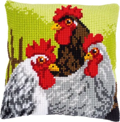 Produktbild von Vervaco Kreuzstichkissen "Hahn und Hühner", Stickbild vorgezeichnet, 40x40cm