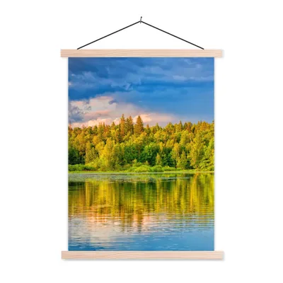 Produktbild von MuchoWow® Textilposter Wasser - Natur - Wald 120x160 cm mit holzfarbenen Rahmen - Plakatkarton