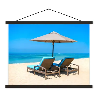 Produktbild von MuchoWow® Textilposter Strandkorb - Sonnenschirm - Sommer - Meer 40x30 cm mit schwarzem Rahmen - Dekorationen