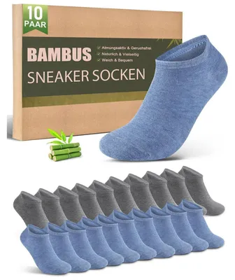 Obrázek produktu pro Ponožky sportovní, pánské/dámské, 10 párů, bambusové, prodyšné, antibakteriální, velikost 39-42, barva šedá/modrá
