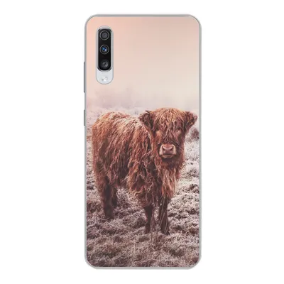 Produktbild von MuchoWow® Handyhülle Schutzhülle Hülle für Samsung Galaxy A70 Schottische Highlander - Schnee - Sonne Silikon Softcase Handy Hülle - Schutzhaube