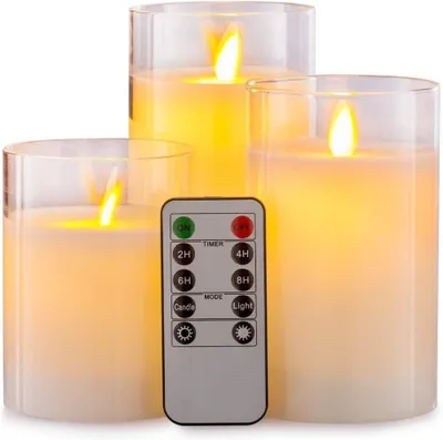 Immagine prodotto di Set da 3 candele a LED trasparenti Uniq con telecomando e timer