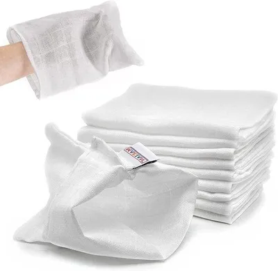 Produktbild von Waschlappen aus saugfähigem Material – Weiche Flanellqualität – Für die Babypflege – 100% Baumwolle – 10 Stück – Weiß