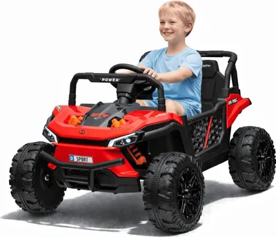 Obrázek produktu pro Elektrické auto pro děti UTV Malé 12V, červené, pohon zadních kol, 12V baterie, plastová kola, široké dvojité sedadlo pro jedno dítě, dálkové ovládání 2,4 GHz, MP3 přehrávač se vstupem USB/SD, LED světla