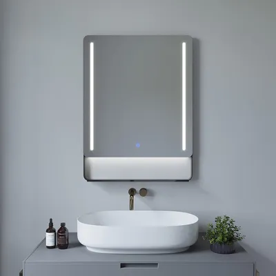 Produktbild von AQUALAVOS Wandspiegel Badspiegel Badezimmerspiegel mit Beleuchtung Ablage 80x60cm beschlagfrei Kaltweiß energiesparend dimmbar Touch