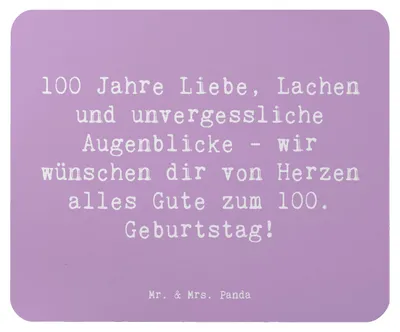 Produktbild von Mr. & Mrs. Panda Mouse Pad Spruch 100. Geburtstag - Lavendeltraum - Geschenk, Happy Birthday, unvergessliche Momente, Mauspad, computermatte, Glückwunsch, Erinnerungen