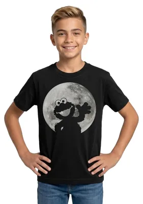 Produktbild von Spreadshirt Sesamstraße Elmo Im Vollmond Teenager T-Shirt, 152/164 (12-14 Jahre), Schwarz