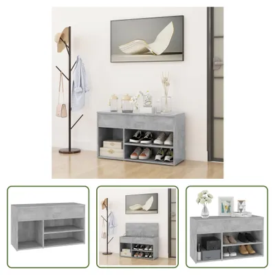 Image de The Living Store Banc à chaussures gris béton 80x30x45 cm Bois composite