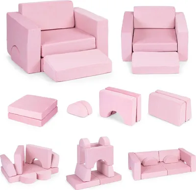 Immagine prodotto di Poltroncina modulare fai da te per bambini, 8 morbidi cuscini, pieghevole - rosa ECOTOYS