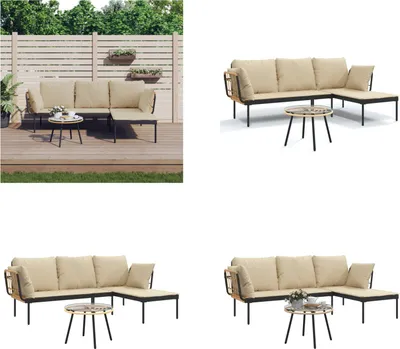Image de vidaXL Ensemble de salon de jardin 3 pièces avec coussins Beige Poly Rattan - Ensemble de salon de jardin - Ensemble de salon - Ensemble de meubles de jardin