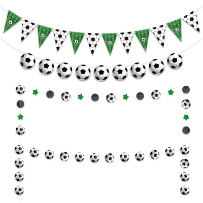 Productafbeelding van Voetbaldecoratie: banner, guirlande, vlaggenketting, set van 4 stuks voor feesten en evenementen