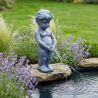 Obrázek produktu pro Fontána na solární pohon - Figurka do jezírka - 53 cm - Chlapec - Polyesterová pryskyřice