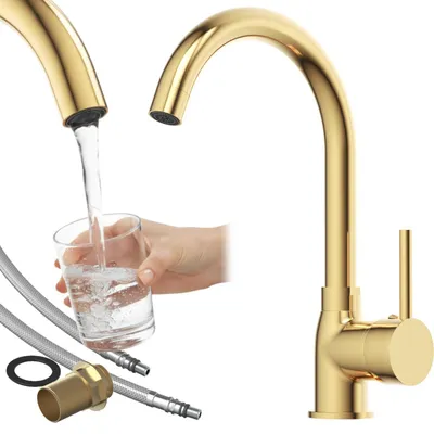Produktbild von Granitan | BETA - Küchenarmatur - 360° schwenkbar - Gold - Messing - Keramikkopf
