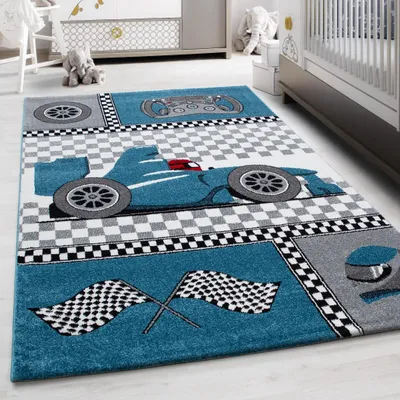 Produktbild von Kinderteppich Formel 1 Rennwagen Kinder 0460 BLAU 160 x 230 cm