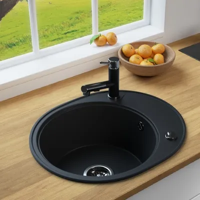 Produktbild von LINDBERGH® Granitspüle Schwarz "OVA11" inkl. Siphon Einbauspüle Küchenspüle KÜCHE Spüle