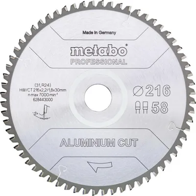 Produktbild von Metabo ALUMINIUM CUT PROFESSIONAL 628443000 Kreissägeblatt 216 x 30 x 1.8 mm Zähneanzahl: 58 1 St