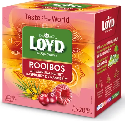 Immagine prodotto di LOYD Rooibos con miele di Manuka, lamponi e mirtilli rossi, 20 bustine