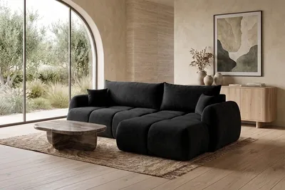 Produktbild von Kaiser Möbel Ecksofa mit Schlaffunktion und Bettkasten, Veloursstoff Bluvel, Schwarz, Rechts, COCO