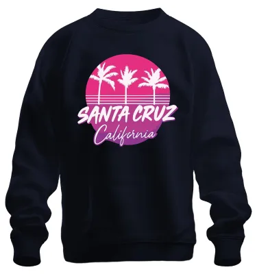 Immagine prodotto di Santa Cruz California Palmen Retro Surfer Strand Küste Urlaub Unisex Felpa Pullover, Navy, L