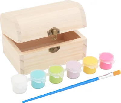 Produktbild von VBS Holztruhe Set mit Farben und Pinsel 9x5.6x6 cm kreative Bastelbox