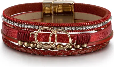Produktbild von Boho-Armband für Damen, rotgolden, Magnetverschluss, 19,5 cm, Leder
