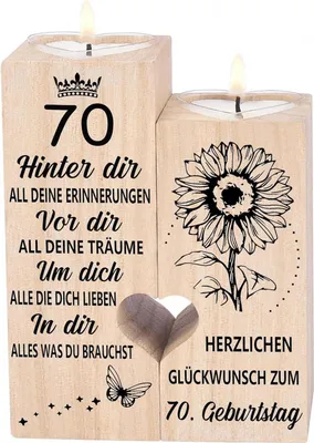 Produktbild von Kerzenhalter 70 Geburtstag Frau Mann Geschenk Holz Deko 10x4,5x12cm