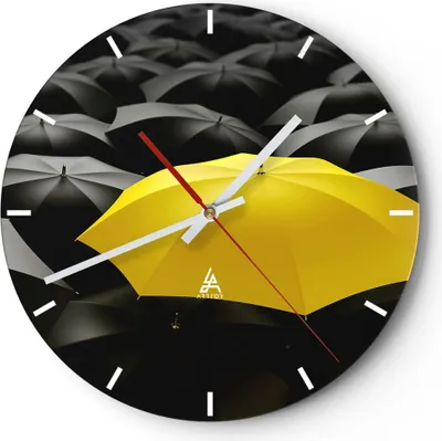 Produktbild von Wanduhr - Rund - Glasuhr - Regenschirme Regen Wetter - 30x30cm - Schleichendes Uhrwerk - Lautlos - zum Aufhängen bereit - Dekoration Modern - Wanddekoration aus Glas - C3AR30x30-2564